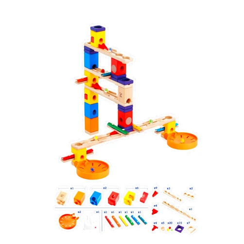 Hape Wooden Quadrilla Marble Run Music Motion Construction with Instruction| 97-Piece STEM Educational Learning Toys for Kids