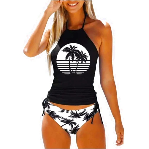 Essential cocoon Womens Two-Piece Tankini Set Cow Skull with Leopard Print Sets Swimwear Tankini Top Sets Swimwear