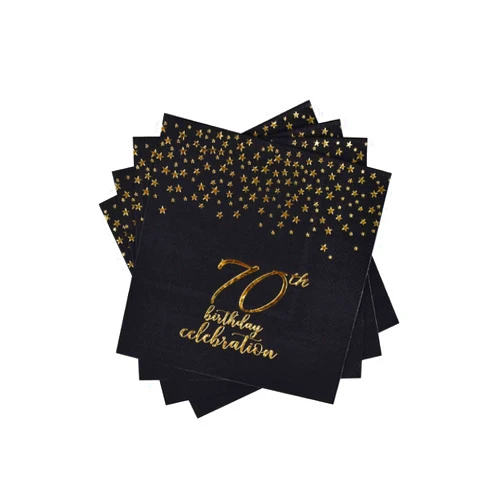 Gatherfun 70th Birthday Napkin Disposable Paper Napkins Black and Gold Party Decorations Tableware for Men Woman 70 Birthday Party（6.5X6.5in, 3-Ply, 50-Pack)