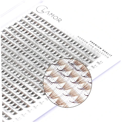 Glamoreyelash 440-460 Promade Narrow XL Fans Tray | Natural Trays Eyelash Extension 4D~8D | Handmade Individual Lashes Extension with 0.05/0.07mm Thickness of Mink Lashes | C CC D Curl for Cat Eye Lashes | 8 - 16mm Length for Fluffy Eyelash Cluster (8D-0.05-C 10mm)