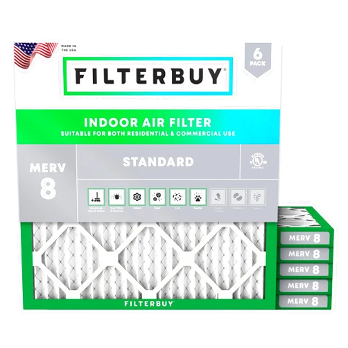 Filterbuy 15x15x1 Air Filter MERV 8 Dust Defense (6-Pack), Pleated HVAC AC Furnace Air Filters Replacement (Actual Size: 15.00 x 15.00 x 0.75 Inches)