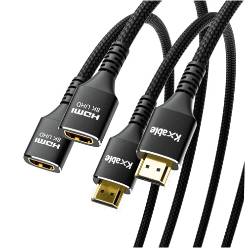 Kxable 8K HDMI Extension Cable (2 Pack, 1FT+1FT), HDMI 2.1 Ultra High Male to Female Speed Cord Adapter, Compatible with MacBook Pro, PS5, Xbox, Series X, UHD TV, Blu-ray, Laptop and More