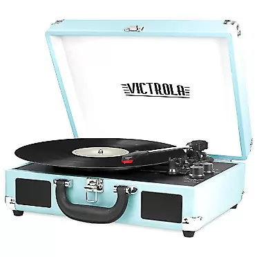 Victrola Vintage 3-Speed Bluetooth Portable Suitcase Record Player with Built-in Speakers | Upgraded Turntable Audio Sound| Includes Extra Stylus | Turquoise, Model Number: VSC-550BT-TQ