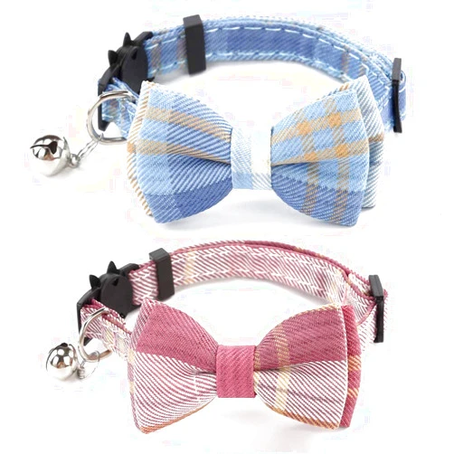 SuperBuddy Cat Collars Breakaway with Cute Bow Bell - 2 Pack Kitten Collar Plaid Cat Collar with Removable Bowtie Cat Collar for Cats Kittens…