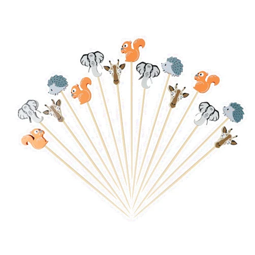 Jiooil Bear 100 PCS Bamboo Cocktail Picks, Animal Themed Decorative Toothpicks Skewers for Appetizers, Fruits and Drink Garnish, Baby Shower, Birthday Wedding, Party Supplies (Animal)