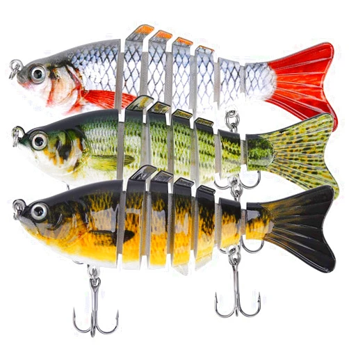 A AKRAF Lifelike Fishing Lures for Bass, Trout, Walleye, Predator Fish - Realistic Multi Jointed Fish Popper Swimbaits - Spinnerbaits Lure Fishing Tackle Kits - Freshwater and Saltwater Crankbaits - 3 Pack