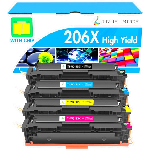 TRUE IMAGE 206X Toner Cartridges 4 Pack High Yield: MFP M283cdw M255dw M283fdw 206A Set Compatible Replacement for HP 206X for HP Color Laserjet Pro MFP M283fdw M283cdw M283 Printer Ink (with Chip -B/C/Y/M)