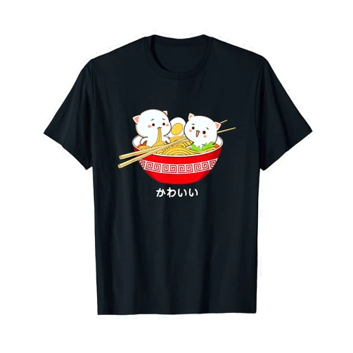Suburbia Fun Time Tees Kawaii Cat Japanese Tokyo Anime Cat Ramen T-Shirt T-Shirt