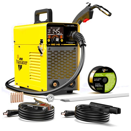 Haxiaoer 145A MIG Welder, 110V Flux Core MIG Welder, 2-in-1 MIG/Lift TIG/Stick, IGBT Inverter with Digital Display, Portable for Gasless Welding