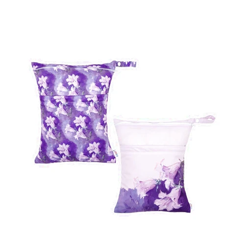 ALVABABY 2pcs Cloth Diaper Wet Dry Bags Waterproof Reusable with Two Zippered Pockets Travel Beach Pool Daycare Soiled Baby Items Yoga Gym Bag for Swimsuits or Wet Clothes 2LM09