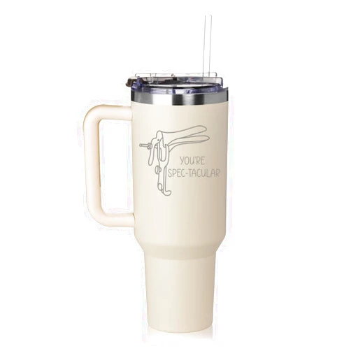 Daylor 40 oz Tumbler with Handle and Straw Lid Stainless Steel Insulated Travel Mug Cup You're Spectacular Funny Gift For Gynecologist Gynecology OB GYN Nurse (Cream)