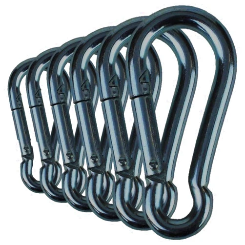 Branded Boards Black & Silver Zinc-Galvanized Heavy Duty Bushcraft Carabiner Spring Snap Clip Link Hooks 200-500lb Load 2, 6 & 12 Packs