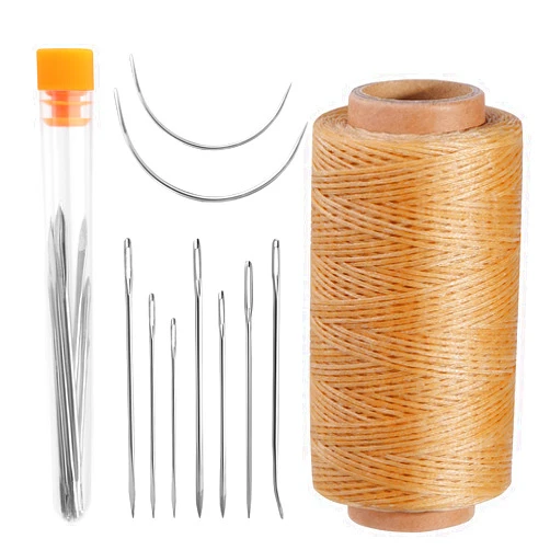 DIUDUS 218 Yards Waxed Leather Thread, Leather Sewing Waxed Thread with Heavy Duty Leather Needles, Leather Thread for Hand Sewing Leather Craft Repair Leather Shoes Bags Sofa (Natural Color)