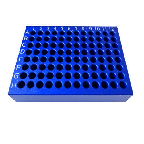 QIANJIEER 96 Well Aluminum Cooling Block, PCR Plate Cooler for 0.2 mL PCR Tubes, Stripes, and 96-Wells Plates, 8 x 12 Array, Pack of One