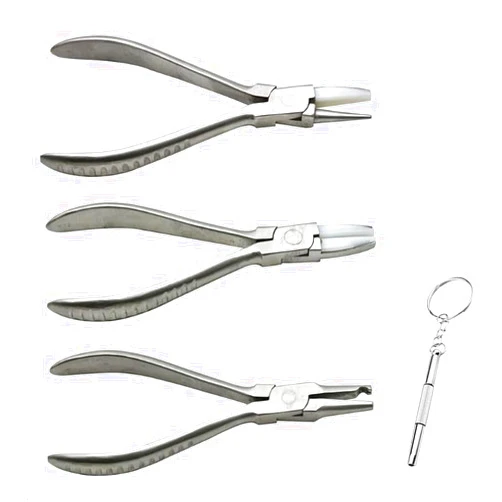 Airgoesin 3pcs Nose Pad Arm Adjusting Pliers Hand Tool Frames Eye Glasses Repair Tool Round Nylon Jaw Eyeglasses Frame Pliers Optical Pliers Eye Glasses Adjusting Pliers + 1 Mini Screwdriver