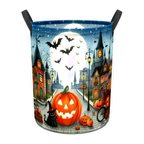Mchuang Halloween Pumpkin Cat Laundry Hamper,laundry Basket,Waterproof Storage Bin for Bedroom,Clothes Organizer Basket,Toys and Blankets in Bathroom