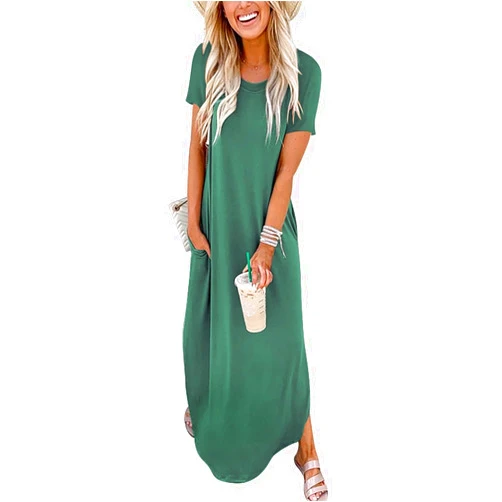 ANRABESS Women's Summer Casual Loose Short Sleeve Long T Shirt Dress Split Maxi Beach Sundress Travel Vacation Outfits