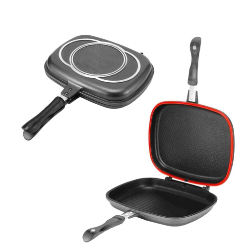 Shenruifa Grill Pan Frying Double Side Portable Anti Burn Handle Kitchen Supplies Grill Pot 12.6in