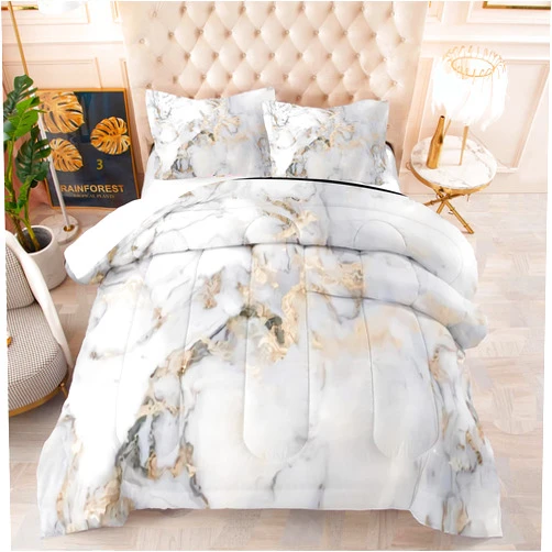 BIVVI Grey White Marble Print Quit Bedding Set for Kids Adult Queen Size Modern Abstract Marbling Pattern Comforter Set Boys Girls Teens Bedroom Decor 1Comforter with 2Pillowcases