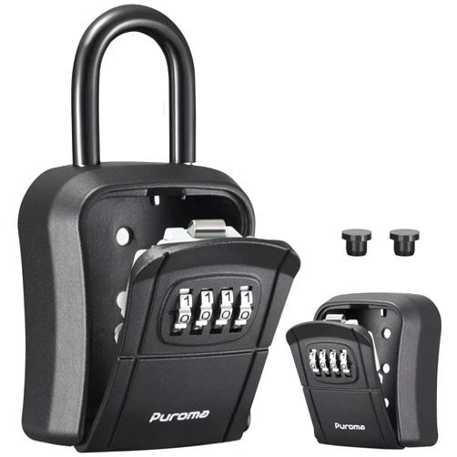 Puroma Key Lock Box, Portable Combination Lockbox Wall-Mounted Key Storage Box for House Keys, Resettable Code Safe Security Lock Box for Home, Office, Apartment Spare Key Storage (1 Pack, Pure Black)