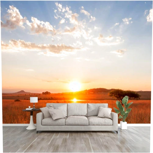 HKV148EYUI 3D Wallpaper Sunset African Plains Scenery Sky Sunlight Scenics Nature Sparse Self Adhesive Bedroom Living Room Dormitory Decor Wall Mural Stick And Peel Background Wall Ceiling Wardrobe Sticker