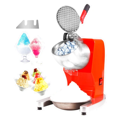 DOUKI Electric Snow Cone Maker with 4 Blades, Stainless Steel Shaved Ice Machine with Cover and Bowl, 300W Ice Shaver Machine for Home and Commercial Use, Orange - 220lbs Per Hour, 31.5*31.5*36.0