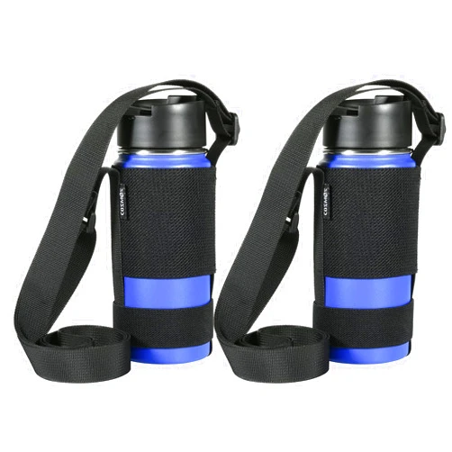 Cosmos Water Bottle Holder Strap Sling with Adjustable Shoulder Strap & Elastic Band, Suitable for Sport, Gym, Hiking, Travel, Camping - Black
