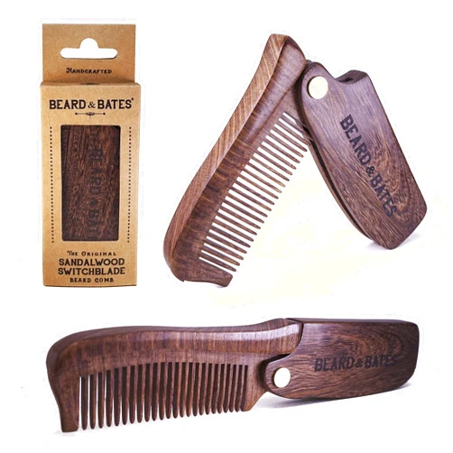 BEARD & BATES The Sandalwood Switchblade - The Original Folding Wooden Beard Hair Comb | Boutique, Artisan Crafted, Los Angeles