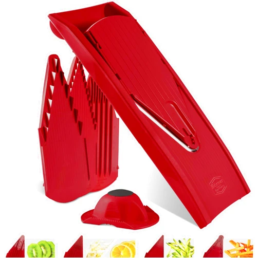 Börner Vegetable Slicer V1 (Starter Set) • V-Slicer with 4 Inserts & Fruit Holder • Adjustable Slicer for Vegetables & Fruits • Vegetable Cutter for Slices, Strips & Cubes • Color: Red