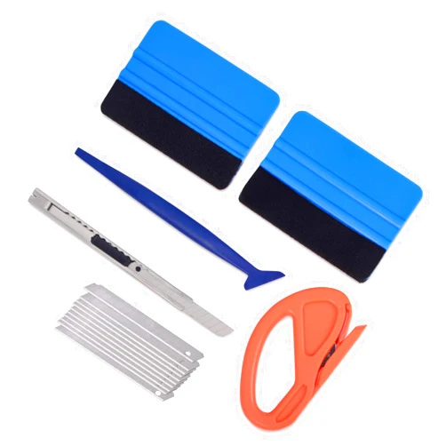 Gomake Vehicle Vinyl Wrap Tool Kit Window Tinting Tool Include 4 Inch Felt Squeegee, Retractable 9mm Utility Knife and Blades, Zippy Vinyl Cutter and Mini Go Corner Squeegee for Car Wrapping