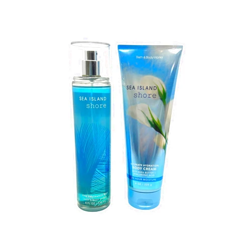 Bath & Body Works Sea Island Shore - 2 pc bundle - Fragrance Mist 8 oz and Ultimate Hydration Body Cream 8oz