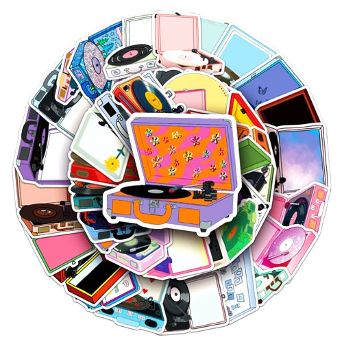 Jczzywsw Retro Record Player Stickers for Scrapbooking,50 Pcs Vintage Vinyl Player Decals, Waterproof Vinyl Stickers for Journals, Laptops, Home Decor, Ideal for Music Lovers Adults(Record Player)
