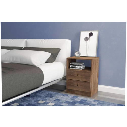 Midtown Concept 2 Drawer Bedroom Bedside Distressed Brown Table Nightstand,