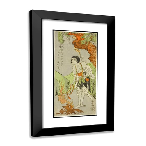 ArtDirect Katsukawa Shunsho 16x24 Black Modern Framed and Double Matted Art Print Titled The Actor Nakamura Nakazo I as a Monk, Raigo Ajari, in the Play Nue no Mori Ichiyo no Mato (Forest of the Nue M