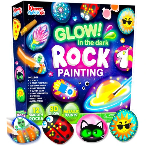 JOYIN Rock Painting Kit- Glow in The Dark Rock Kit, Arts and Crafts for Kids Ages 6-12, Art Supplies, Kids Craft Paint Kits, Arts & Crafts Toy for Boys Girls Birthday Party Gift
