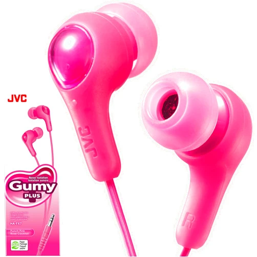 JVC Gumy in Ear Earbud Headphones with Paper Package, Powerful Sound, Comfortable and Secure Fit, Silicone Ear Pieces S/M/L - HAFX7PN (Pink)