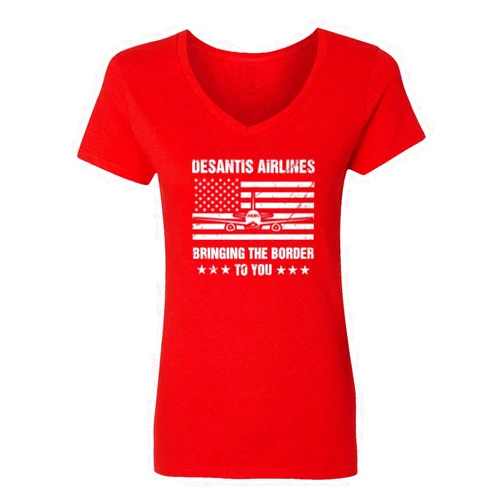 LES TRICOT Desantis Airlines Bringing The Border to You Funny Ladies' V-Neck Tshirt