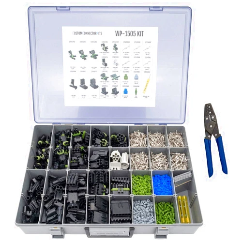 CustomConnectorKits Delphi Weather Pack Pro Connector Kit WP-1505 with 20-14 AWG Crimp Tool: Sealed Weatherproof Automotive Electrical Connectors 20-12 Gauge 1505 Piece Kit with T-18 Crimp Tool