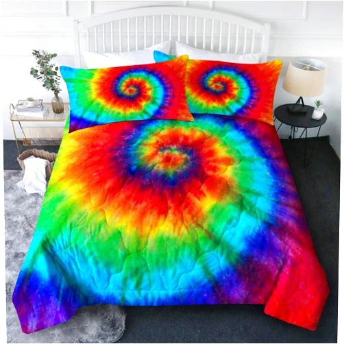 BlessLiving Tie Dye Comforter Twin Set Rainbow Bedding Twin for Girls 3 Piece Boho Colorful Fluffy Quilt Set for Teen Kids 3pc Tie Dye Bedspreads (Orange Blue Green)
