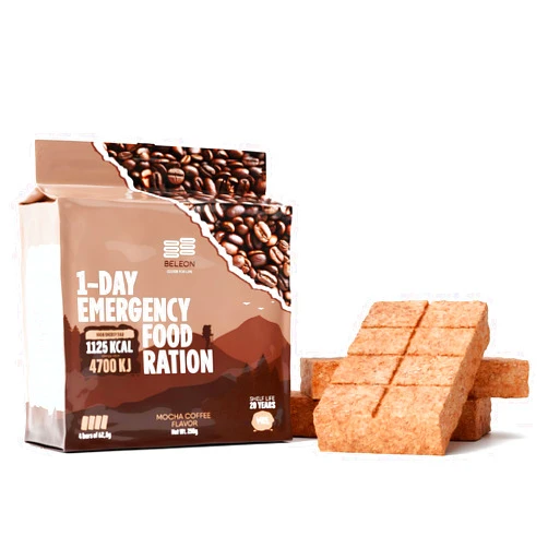 Beleon Goods For Life Emergency Food Supply - Coffee Mocha High Energy Bar Bisquit 20 Years Shelf Life, Mre Meals Military 2024 Rations Survival Food - Survival 1-Day Ration Camping Hiking Supplies