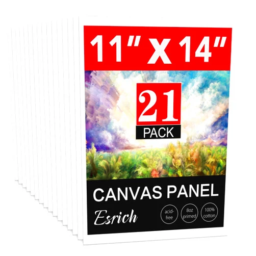 ESRICH Canvases for Painting 11x14 Inch, 21 Pack Blank Painting Canvas Boards for Painting Supplies-Cotton Canvas Panels Acid-Free Primed for Oil Paint,Watercolor, Acrylic Paint, Gouache and Tempera.