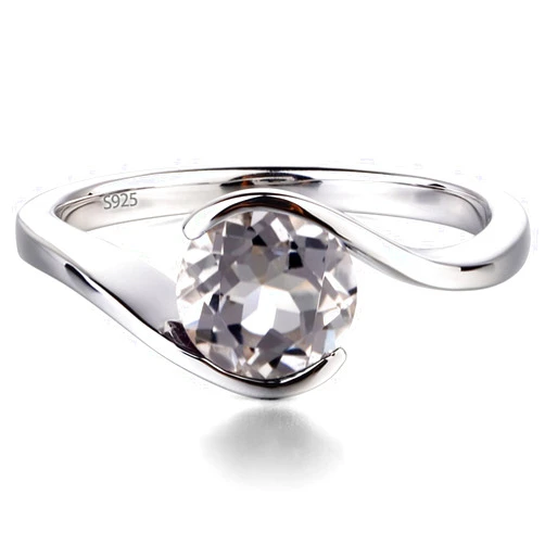 LUO S925 Sterling Silver Round Shaped 7 MM Gemstone Ring Bypass Solitaire Wedding Ring Birthstone Ring for Women