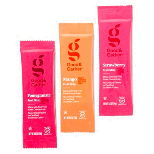 Exclusive Good and Gather Fruit Strips Pomegranate, Mango and Strawberry Fruit Leathers Healthy Snack Made with Real Fruit Puree Concentrate Good and Gather Variety Pack 48 Strips Pomegranate, mango, strawberry
