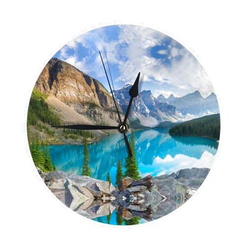 LEEHBFF Beautiful Mountains Round Wall Clock Hanging Silent Non-Ticking Battery Operated Modern Art Home Decor Wall Clocks for Bedroom Kitchen Living Room Bathroom 9.84x9.84inch.