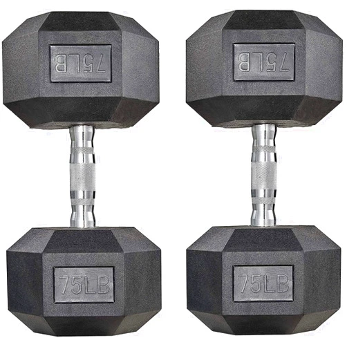 LIFERUN Dumbbells Rubber Coated Cast Iron Hex Black Dumbbell 40-75lb Free Weights Dumbbell Set of 2