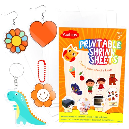 Auihiay 6 Pieces Printable Shrink Plastic Sheets, Shrink Paper, Shrink Sheets for Kids, Shrink Film for Inkjet Printer Kids DIY Shrinky Art and Keychain Making, 8.3 x 11.6 inch / 21 x 29.5 cm