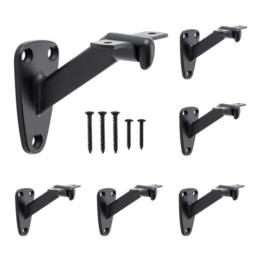 HOME MASTER HARDWARE Handrail Stair Brackets, 6 Pack Heavy Duty Hand Rail Bracket for Stairways Handrail, Staircase Bracket, Matte Black