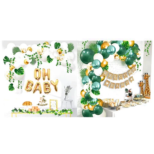 Ola Memoirs Greenery Safari Sage Baby Shower Decorations Balloon Garland Kit, Jungle Theme Boho Sweet Party Supplies Oh Baby Balloon Arch, Backdrop Decor Tropical Palm Leaves Ivy Vines for Boy Girl