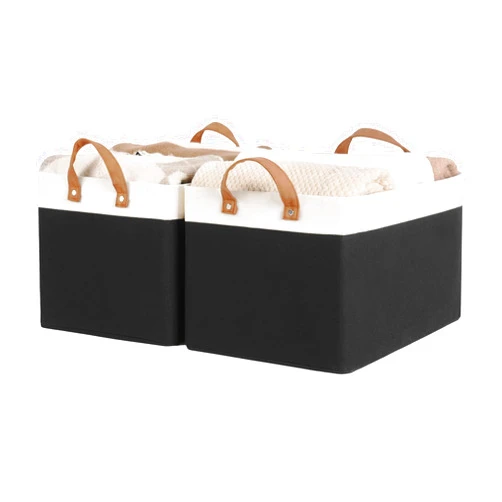 StorageWorks Storage Bins, Shelves Baskets for Organizing, Large Fabric Closet Organizers with Handles, Metal Frame, Black and White, 2-Pack