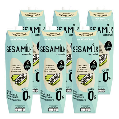 Sesamilk: Sesame Milk (Unsweetened White Sesame Milk), 33.8 Fl Oz (Pack of 6) Vegan Dairy Free│Soy and Nut Free │Gluten Free │Low Sodium │0% Sugar│Halal